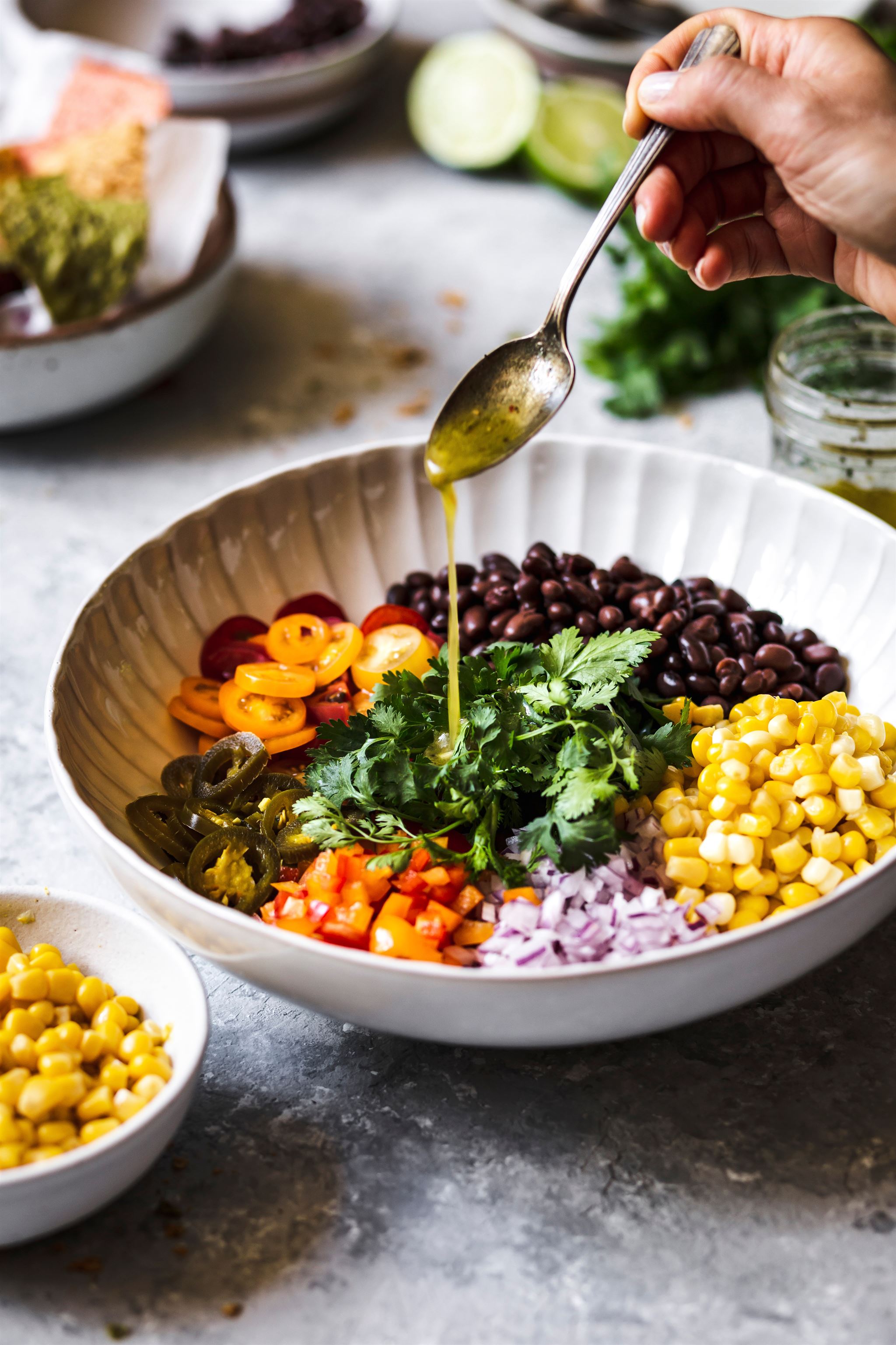 Salad with black beans and dressing